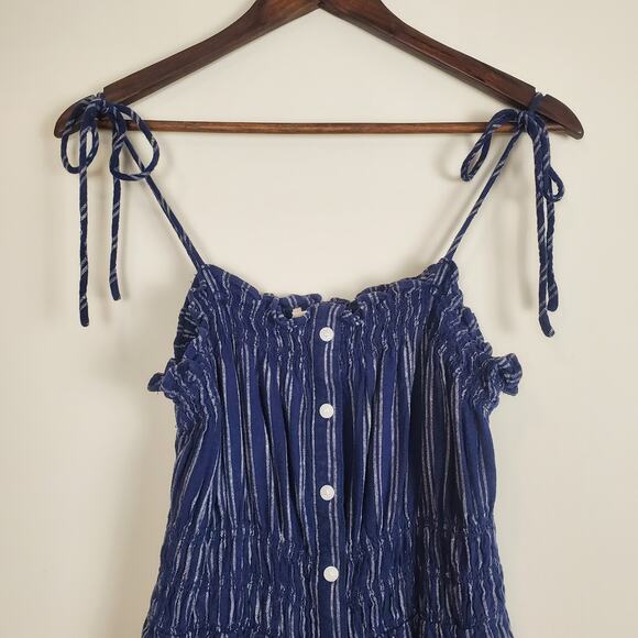 Universal Thread Navy White Striped Smocked Linen Blend Midi Dress W's Large - Picture 7 of 11